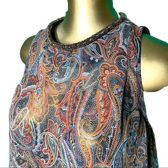 ASTR the Label bead swing top paisley print blouse tank top semi sheer Small - Picture 4 of 9